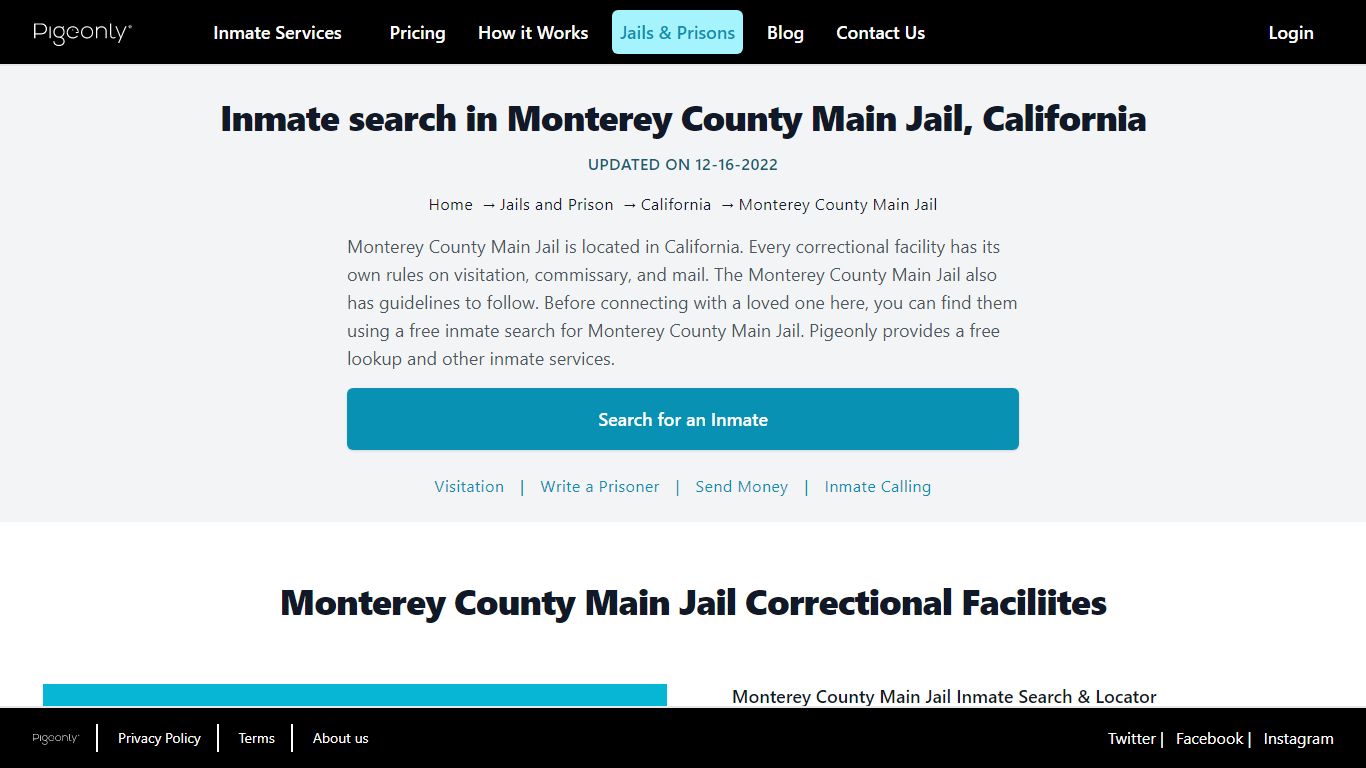 Inmate Search Monterey County Main Jail, California | Pigeonly
